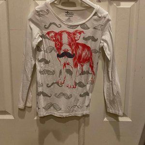 Long sleeve white tee Little Dog Big Mustache Sz10